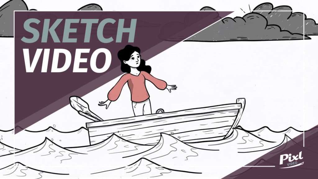 sketch of a woman on a boat in a storm, wondering what she should do, an example of video production services Pixl performed for Legacy Adoption Services